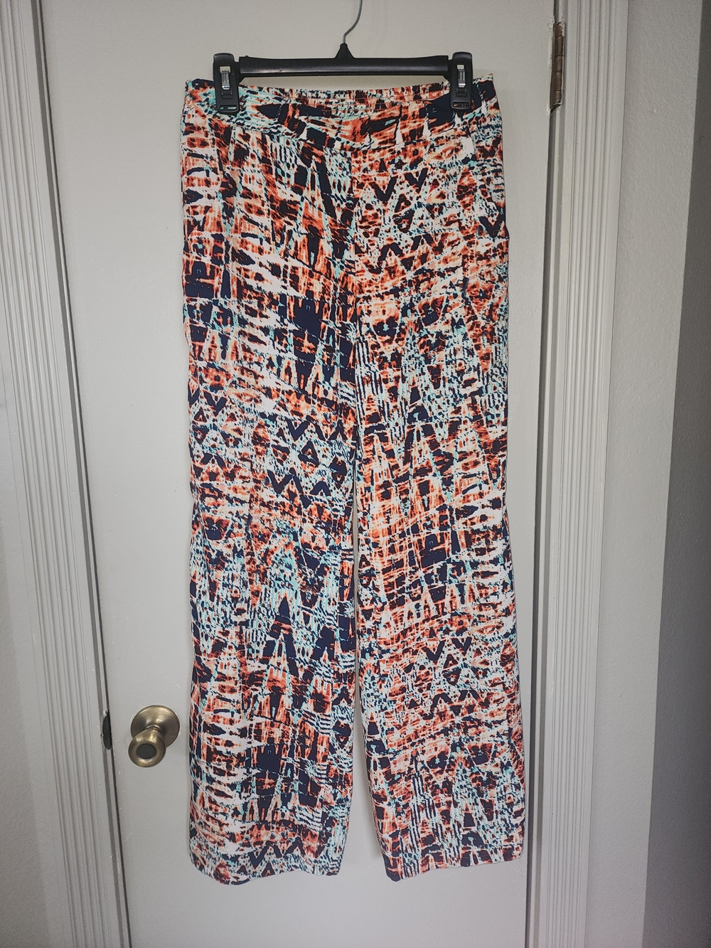 BCX Abstract Print Wide-Leg Pants in Orange, Navy & White Lightweight & Soft